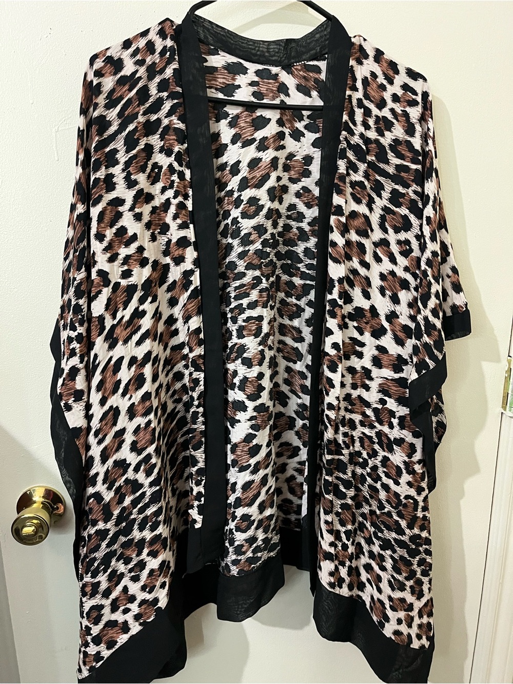 Leopard Print Open-Front Kimono Jacket - Black & Brown
